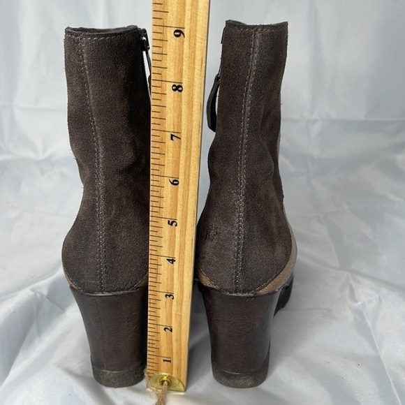 MJUS Wedge Leather Suede Panel Boots Taupe Brown Tan Over Ankle Side Zip Size 37 - Picture 11 of 12